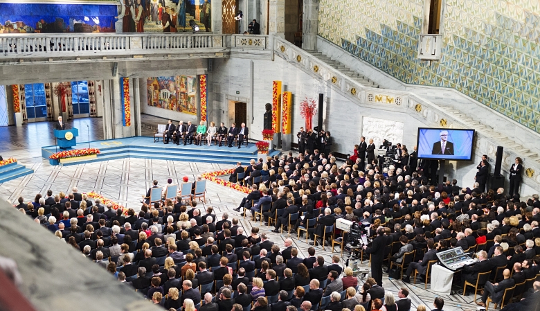 Ceremonial hall of Oslo City Hall. Photo: CC BY-ND 2.0, Utenriksdepartementet UD