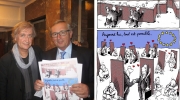 Plantu and Jean-Claude Juncker, President of the European Commission, holding the cartoon ‘Europe: Today everything is possible’, 18 November 2015, Brussels. Photo: Courtesy of Plantu
