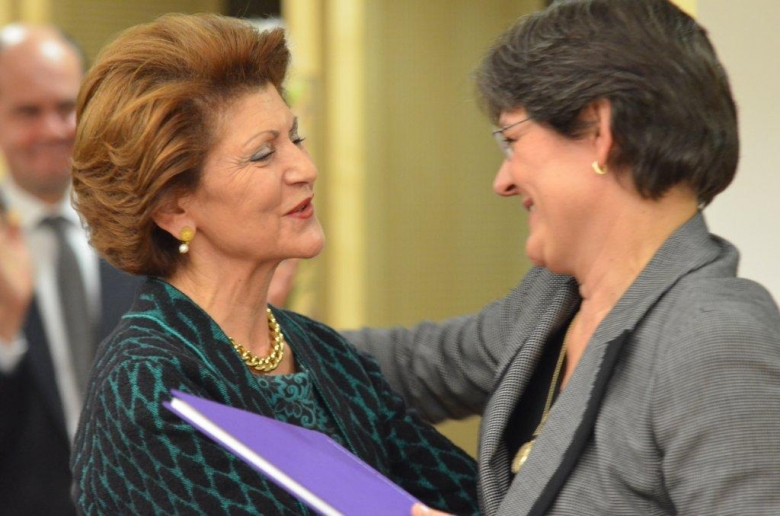 Androulla Vassiliou and Sneška Quaedvlieg-Mihailović at the farewell reception held at the EC headquarters in Brussels on 3 November 2014. Photo: Courtesy of EC